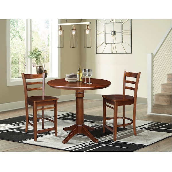International Concepts 36 in. Round Pedestal Counter Height Table with 2 Emily Counter Height Stools - 3 Piece Set K581-36RT-27-S6172-2 - main